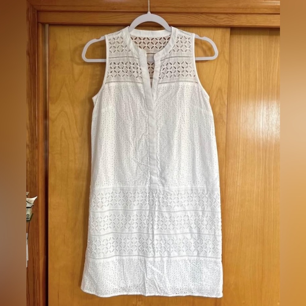 LOFT White Eyelet Sleeveless Dress